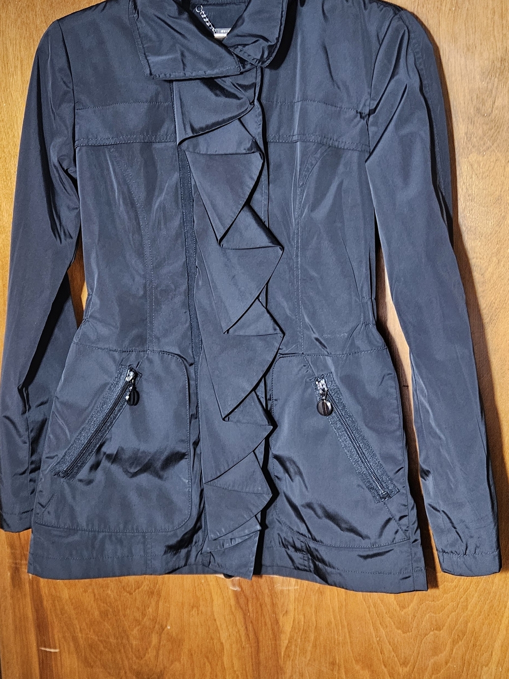 White House Black Market Black Ruffle-Front Utility Jacket